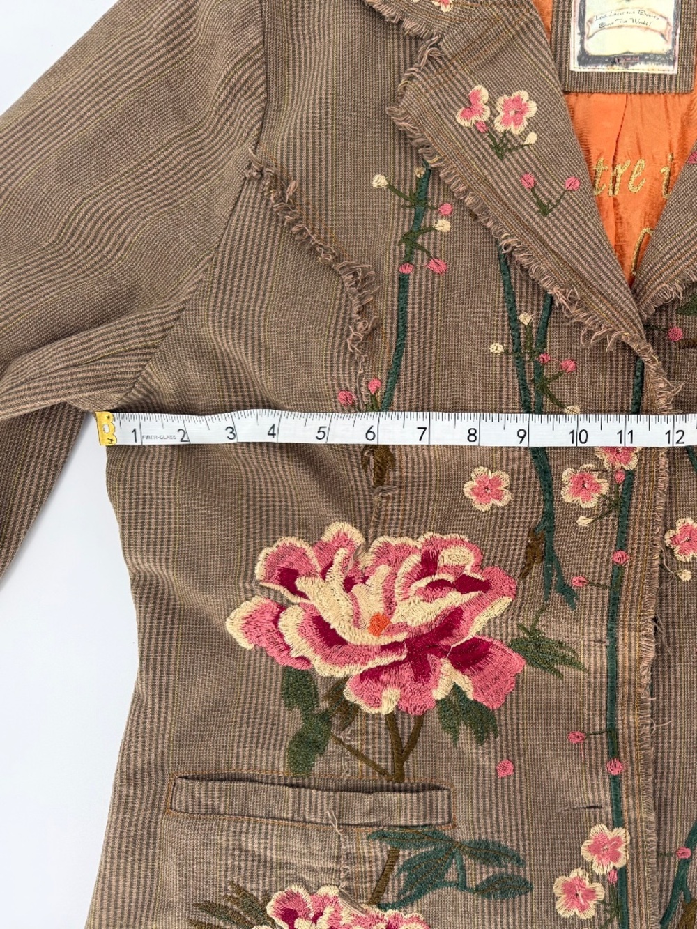 Paparazzi Floral Embroidered Cotton Distressed Frayed Jacket Statement Coat - Picture 12 of 15